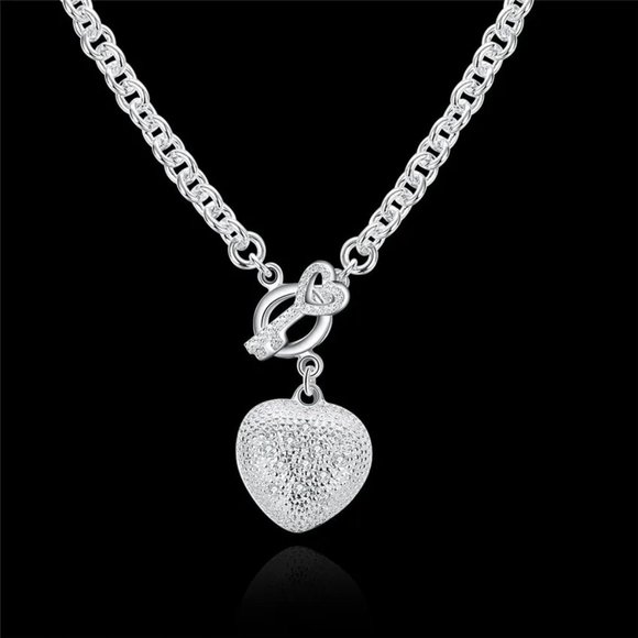 Fashion Jewelry Jewelry - 18 Inch Heart W/ Key & Toggle Closure Necklace .925 Sterling Silver Stamped